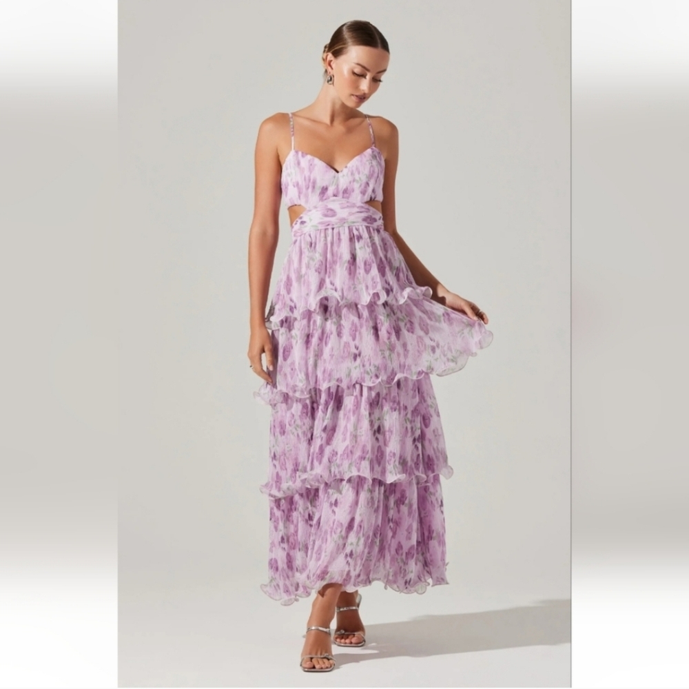 ASTR Jaiden Floral Purple Tier Ruffle Maxi Dress
